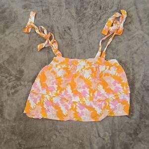 Orange and Pink Tie Front‎ Crop Camisole